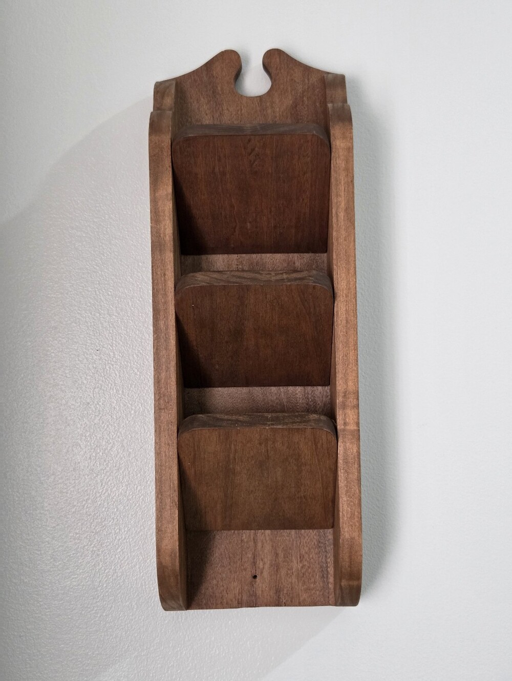 Vintage 1980s Wooden Wall Mail Organizer - 3 Tier Letter Holder, EUC